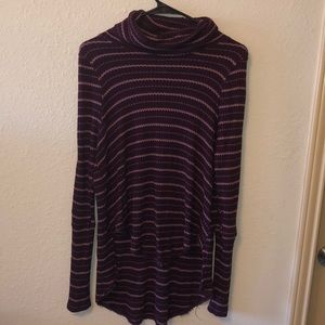 Free People Striped Crimson Turtleneck Top